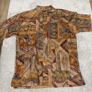 Tori Richard Shirt Mens Large Brown Hawaiian Sea Turtle Graphic Cotton USA